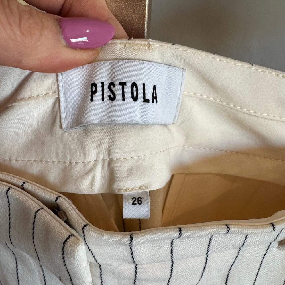 Pistola Pinstripe Pleated High Waist Tapered Pants Cream 26 NWOT - Picture 3 of 5
